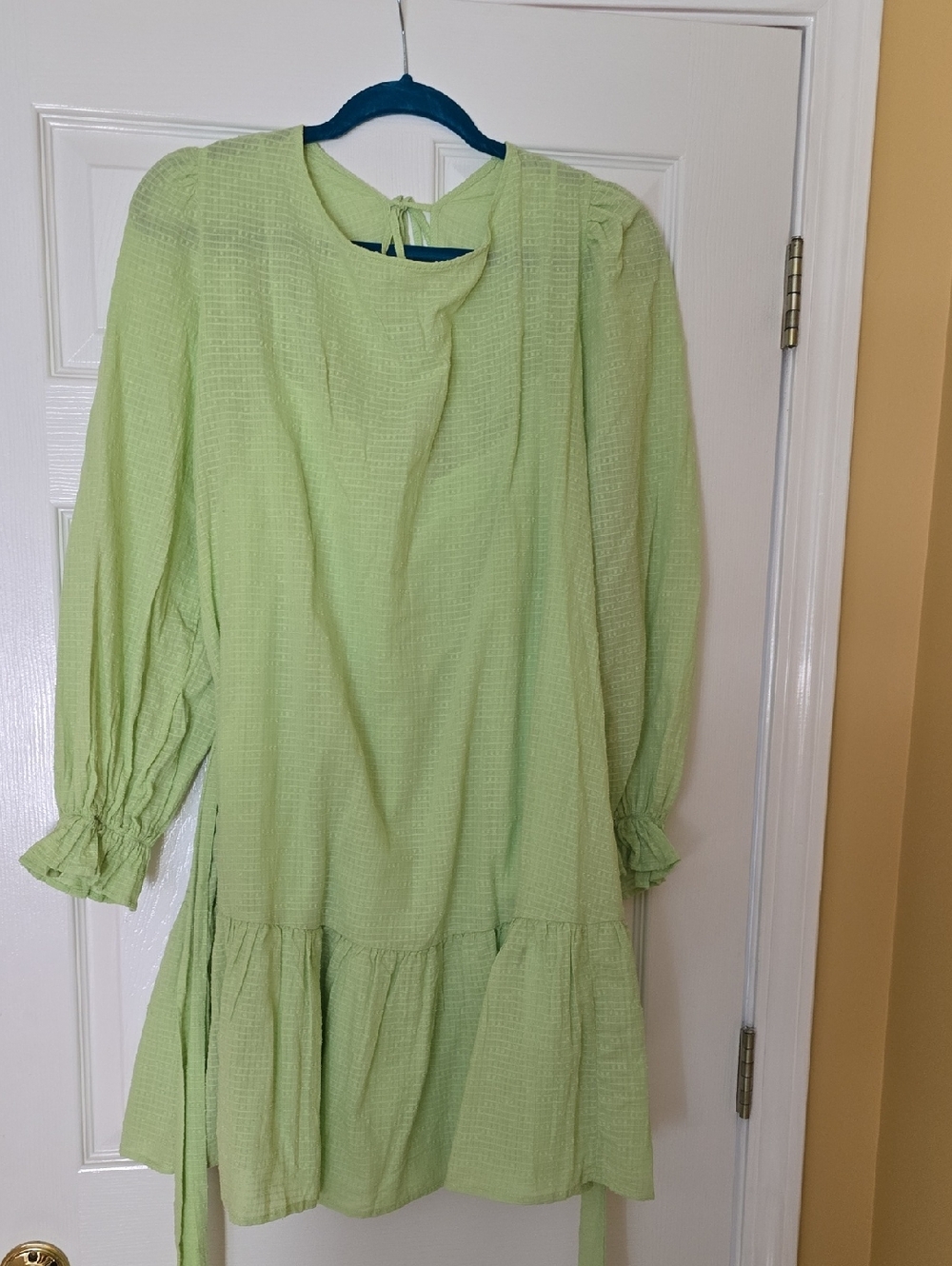 Eloquii Light Green Ruffle-Hem Long-Sleeve Dress